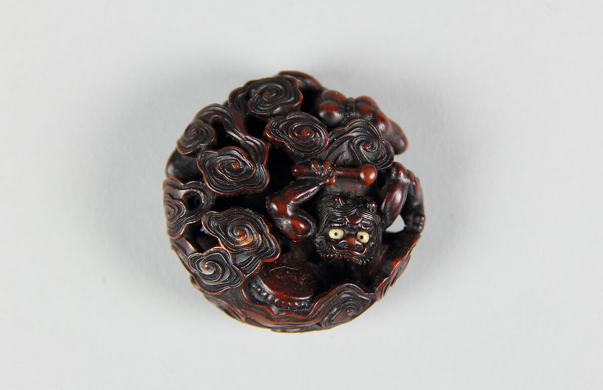 Netsuke of God of Thunder (Raijin) in Clouds, Wood, Japan 