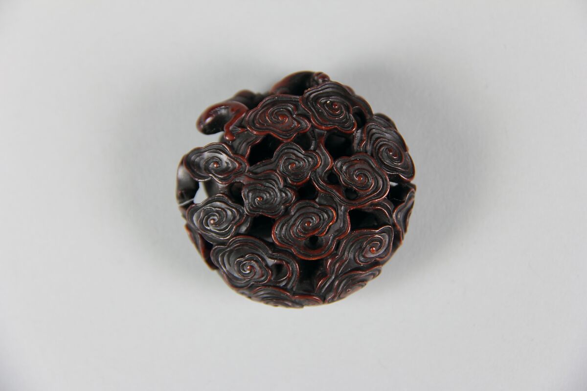 Netsuke of God of Thunder (Raijin) in Clouds, Wood, Japan