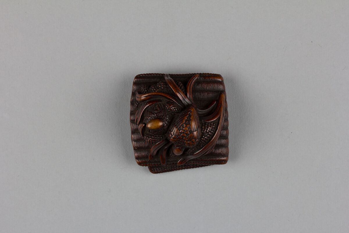 Netsuke of Quail on a Nest of Millet on Matting, Wood, Japan 