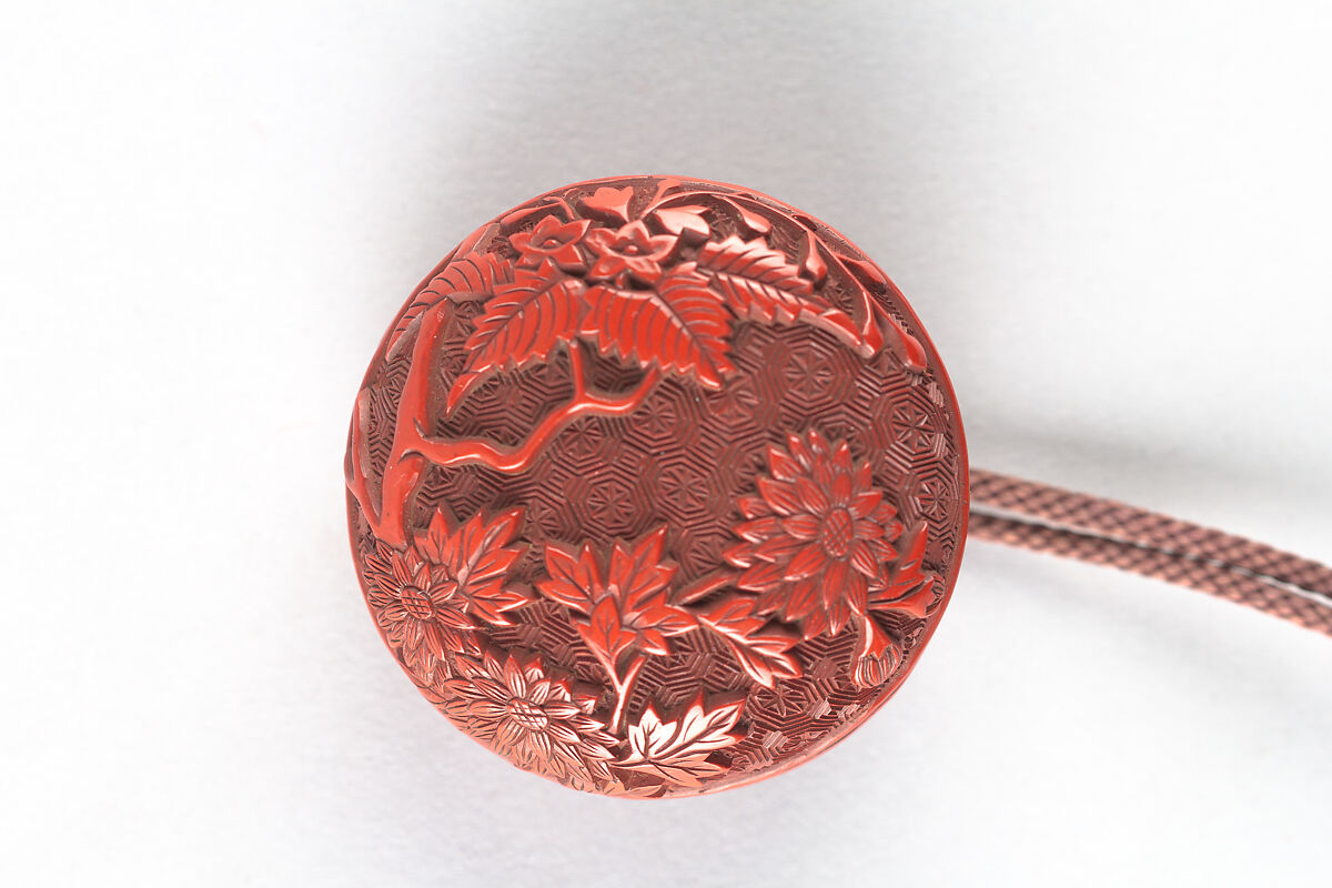 Netsuke with Chrysanthemum Design, Wood, Japan 