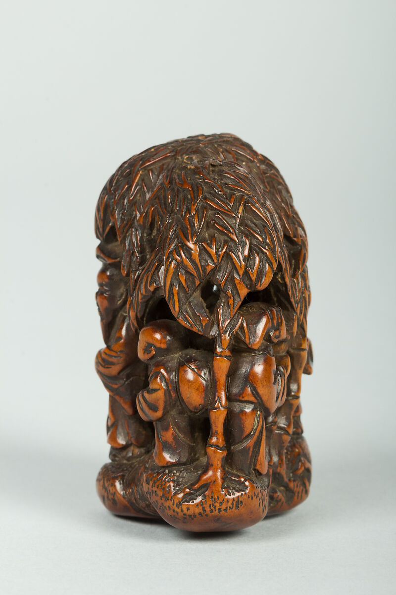 Netsuke of Figures Under a Bamboo Tree, Wood, Japan