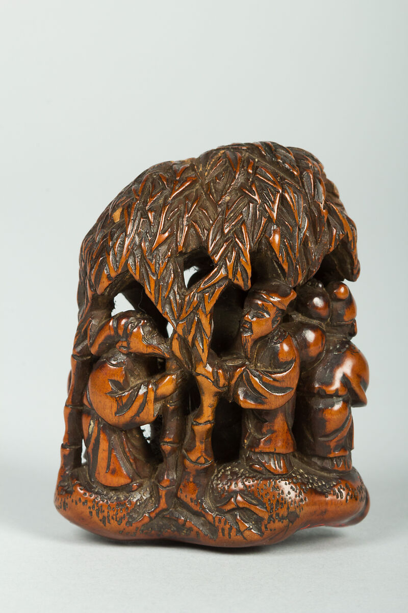 Netsuke of Figures Under a Bamboo Tree, Wood, Japan