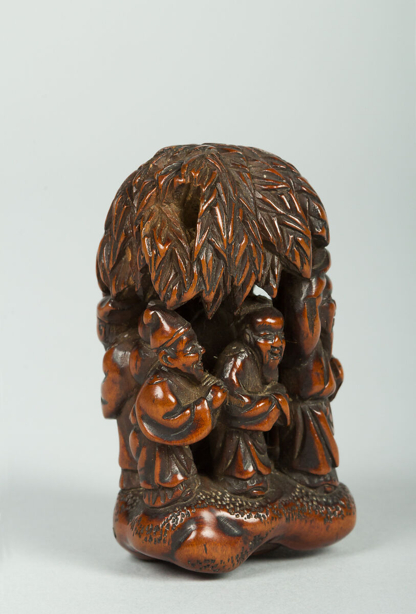 Netsuke of Figures Under a Bamboo Tree, Wood, Japan