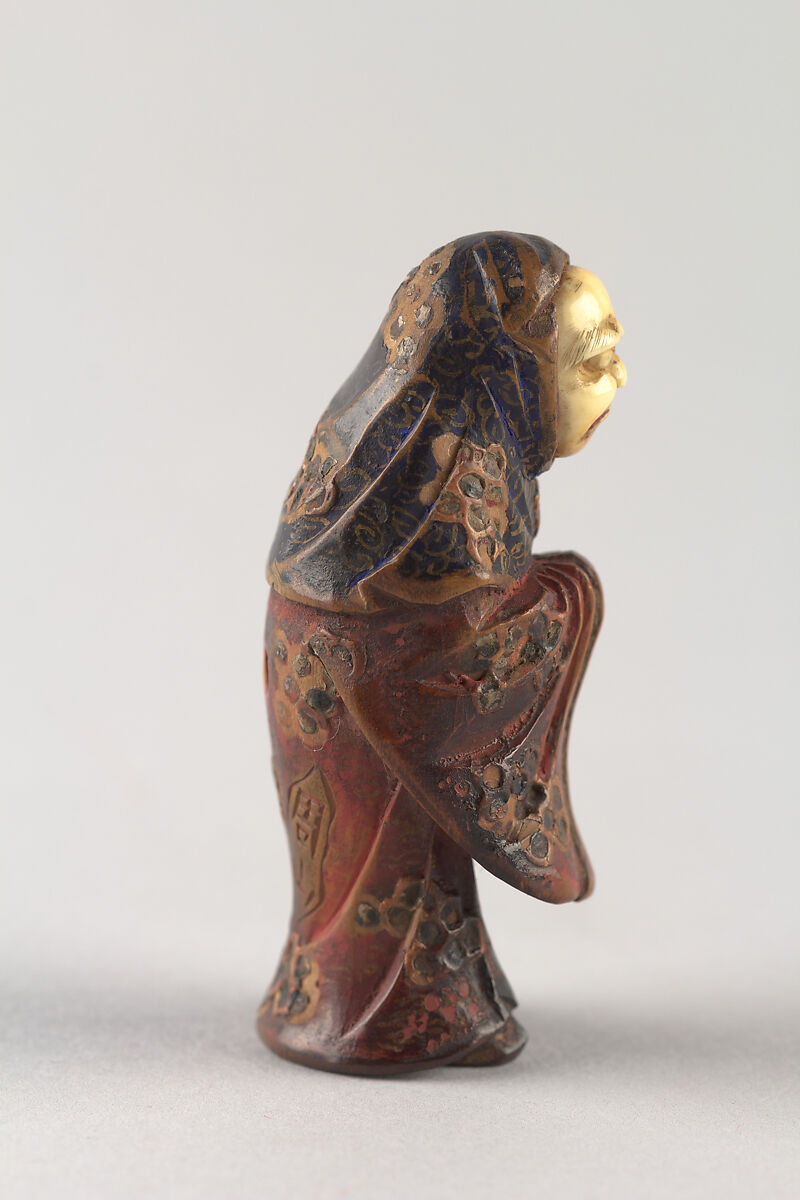 Netsuke of an Old Woman, Lacquered wood, ivory, Japan