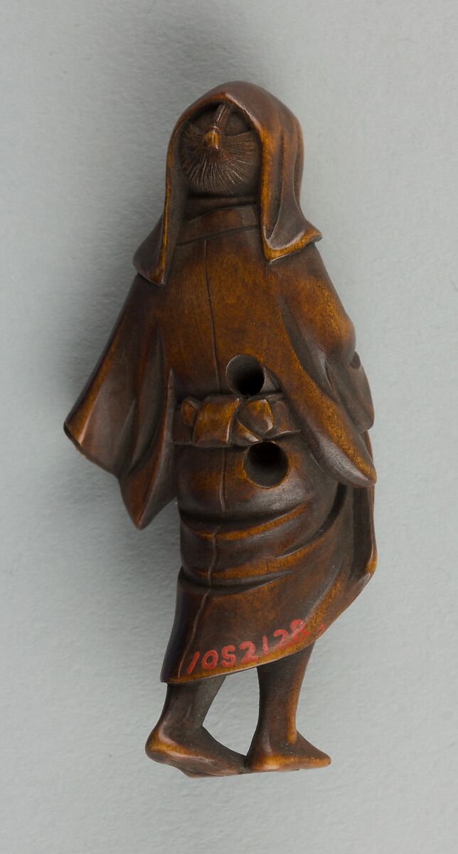 Netsuke of Standing Figure, Wood with ivory mask, Japan