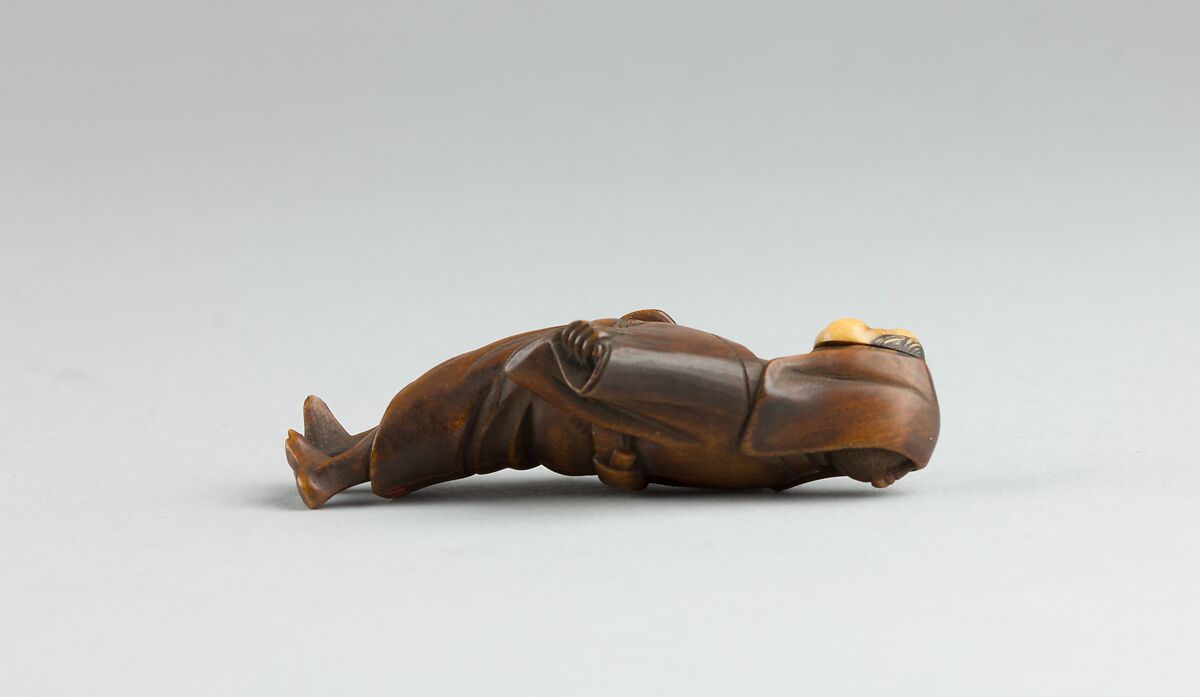 Netsuke of Standing Figure, Wood with ivory mask, Japan
