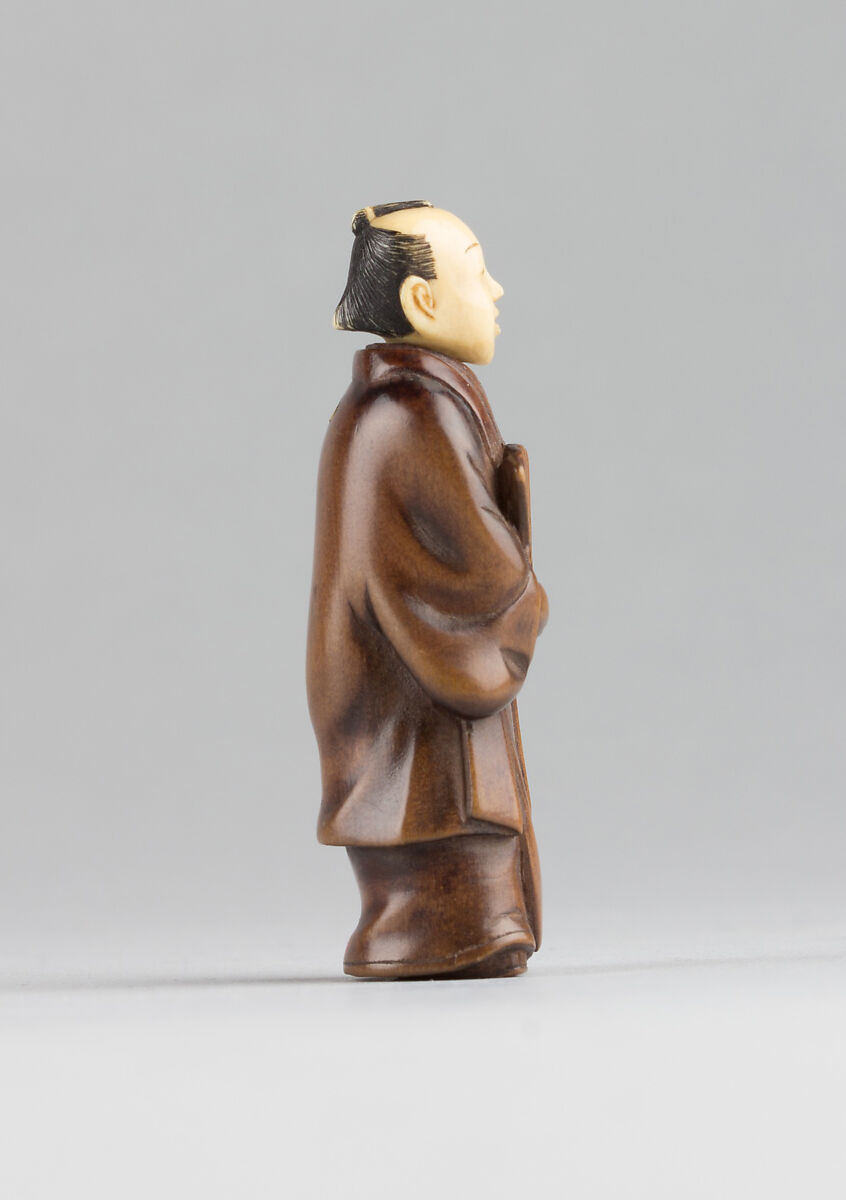 Netsuke of Figure with an Ivory Head, Wood, ivory, Japan