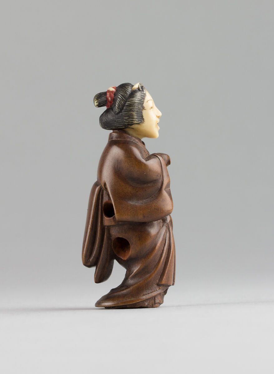 Netsuke of Female Figure, Wood, ivory, Japan