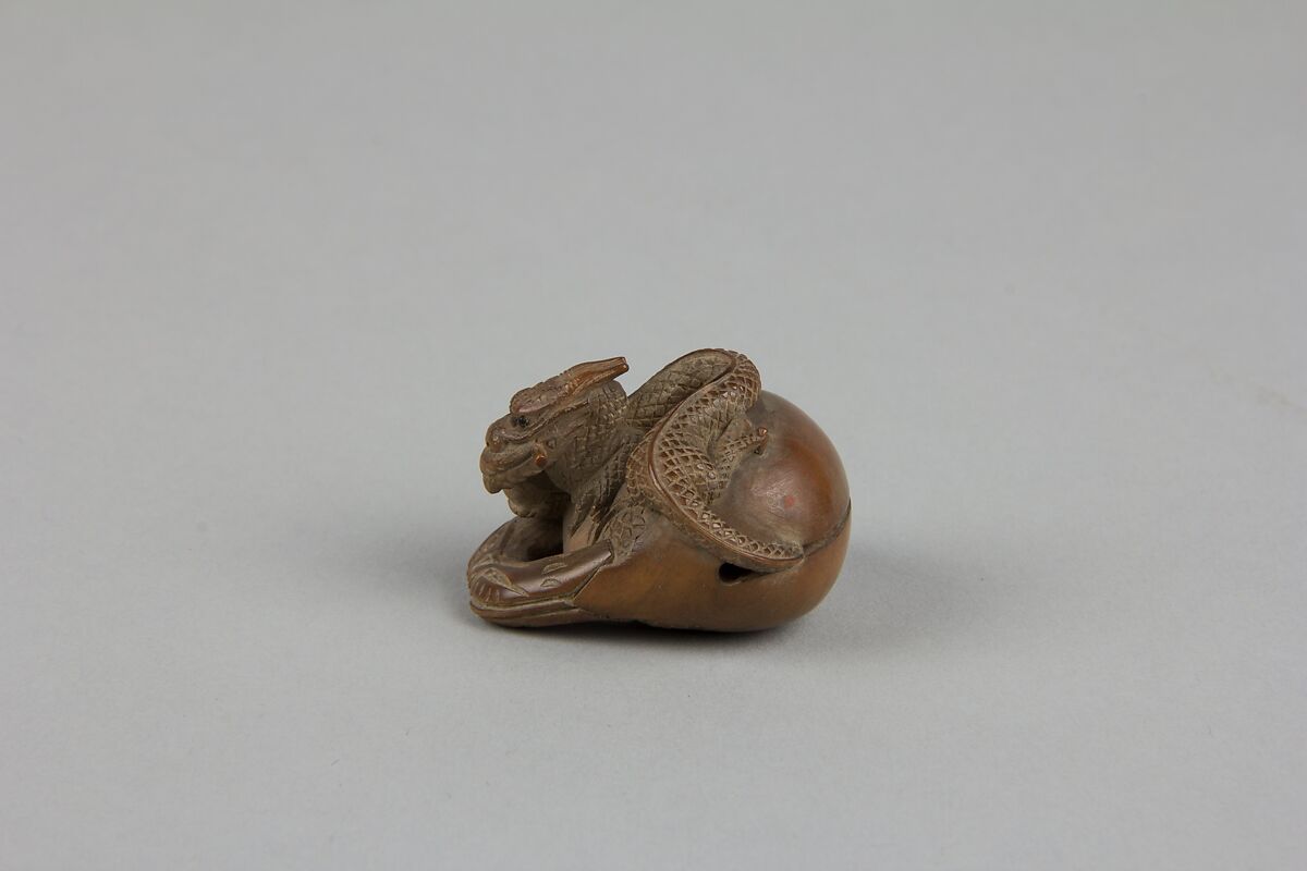 Netsuke of Dragon in a Nut, Wood, Japan