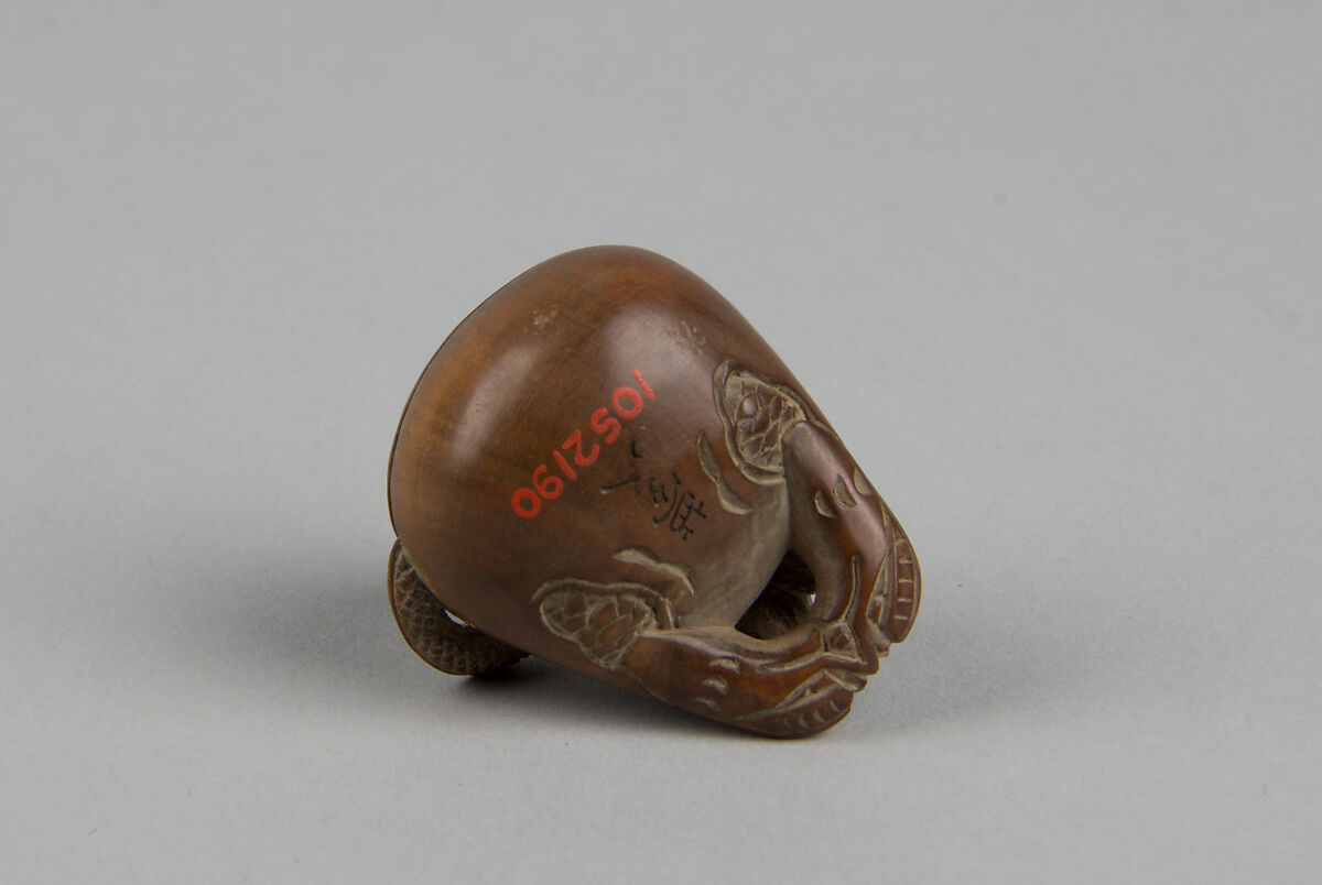 Netsuke of Dragon in a Nut, Wood, Japan