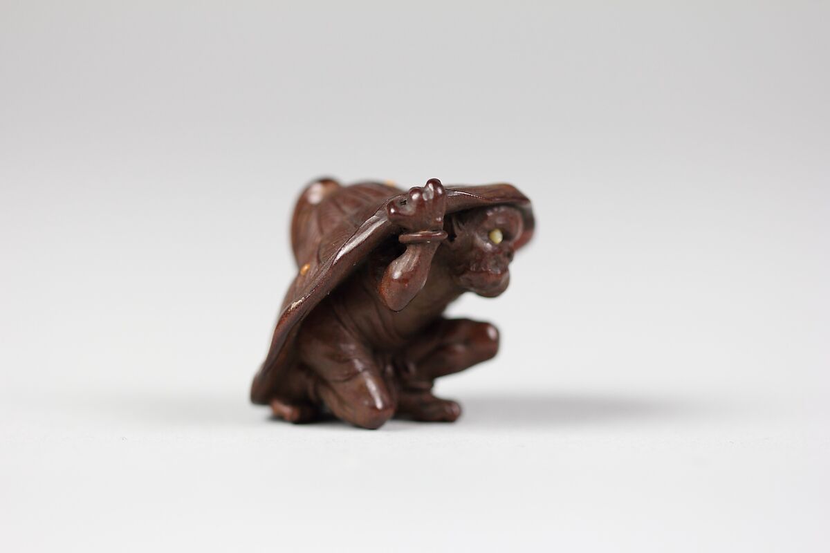 Netsuke of Demon under a Lotus, Wood, Japan