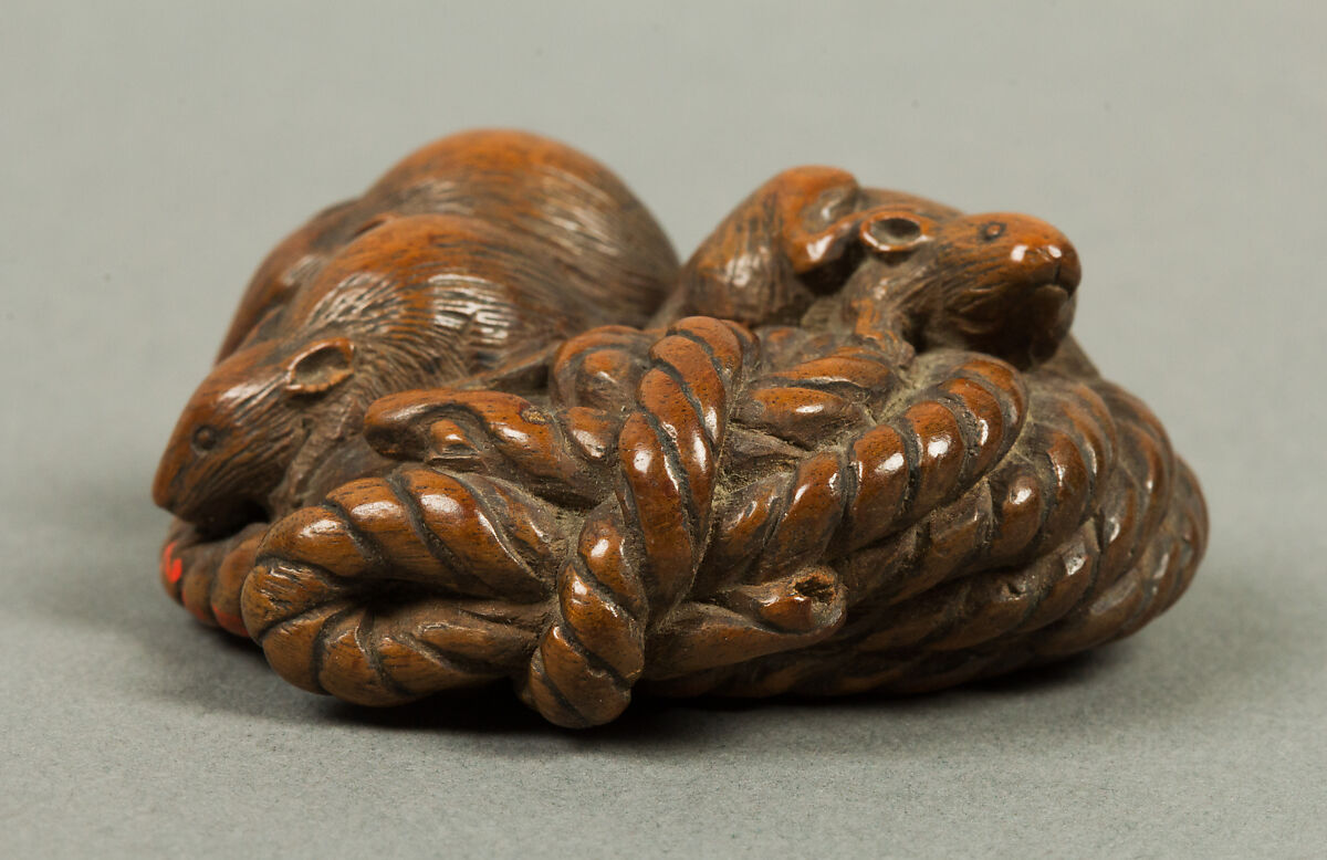Netsuke of Three Mice on a Coil of Rope, Wood, Japan