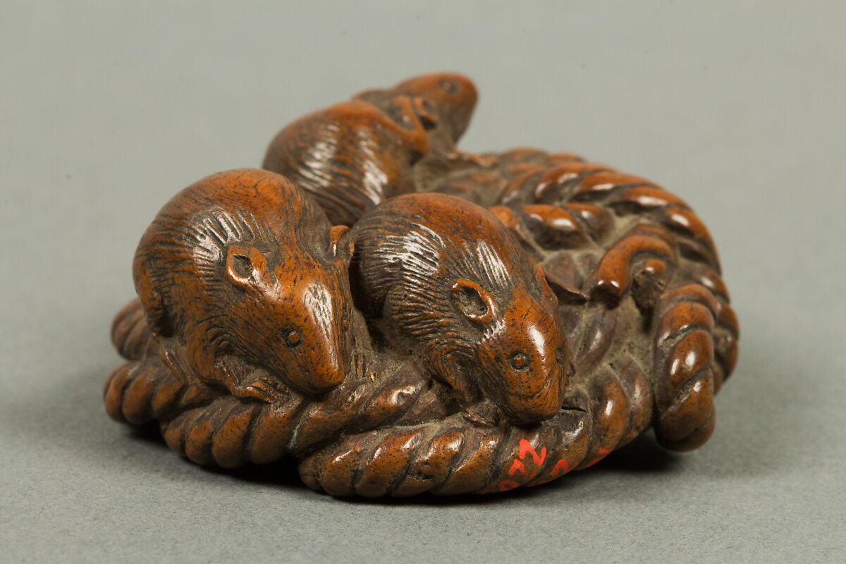 Netsuke of Three Mice on a Coil of Rope, Wood, Japan