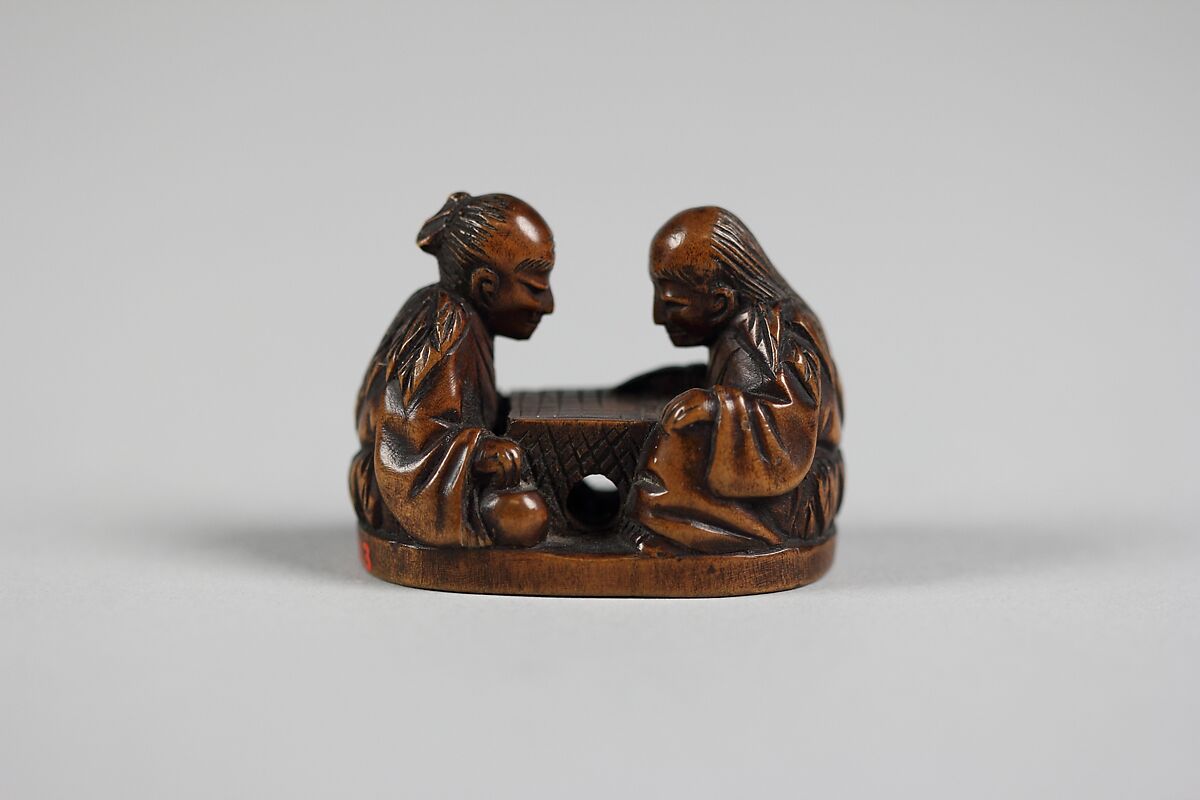 Netsuke of Figures Playing Go, Wood, Japan 