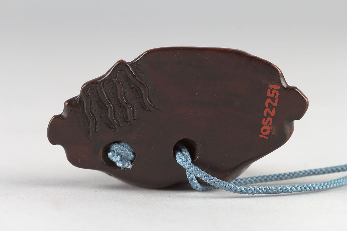 Netsuke in shape of Mount Fuji with Traveling Monk and Pine, Wood, Japan