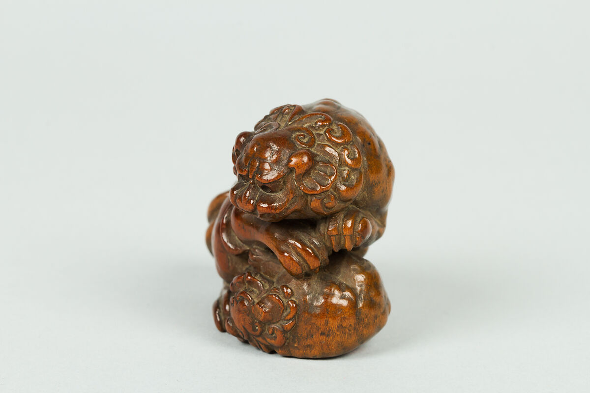 Netsuke of Qilin and Cub, Wood, Japan