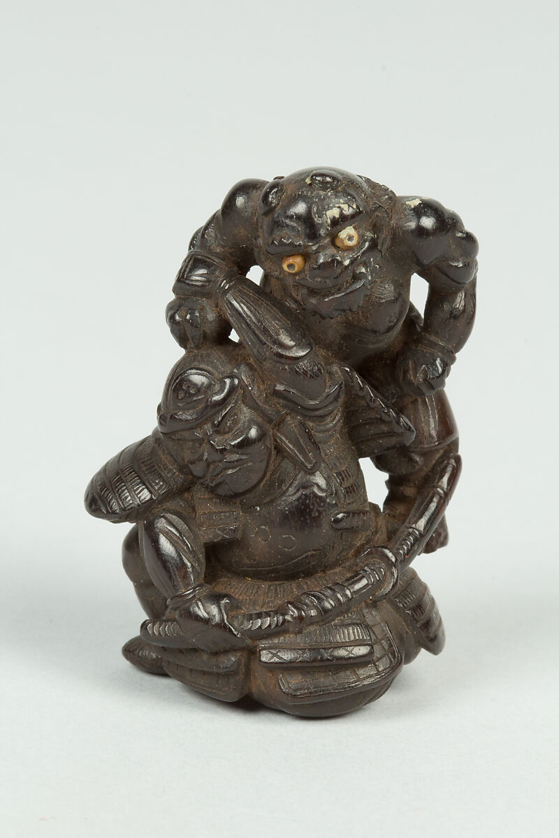 Netsuke of Demon Attacking a Man, Wood, Japan 