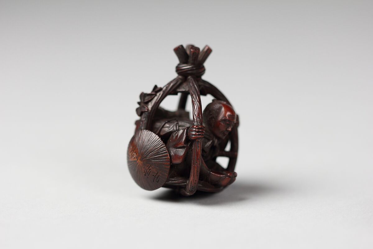 Netsuke of Old Man in a Basket, Wood, Japan