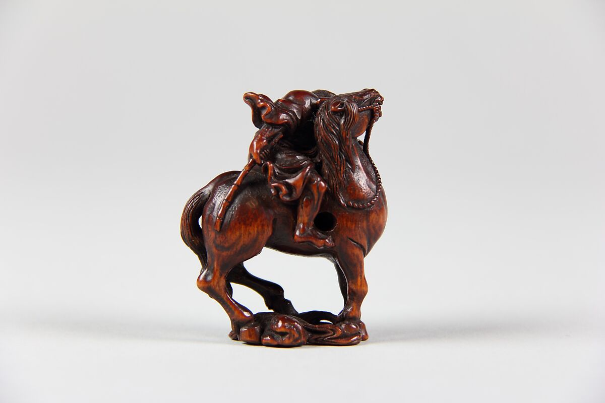 Netsuke of Equestrian Figure, Wood, Japan