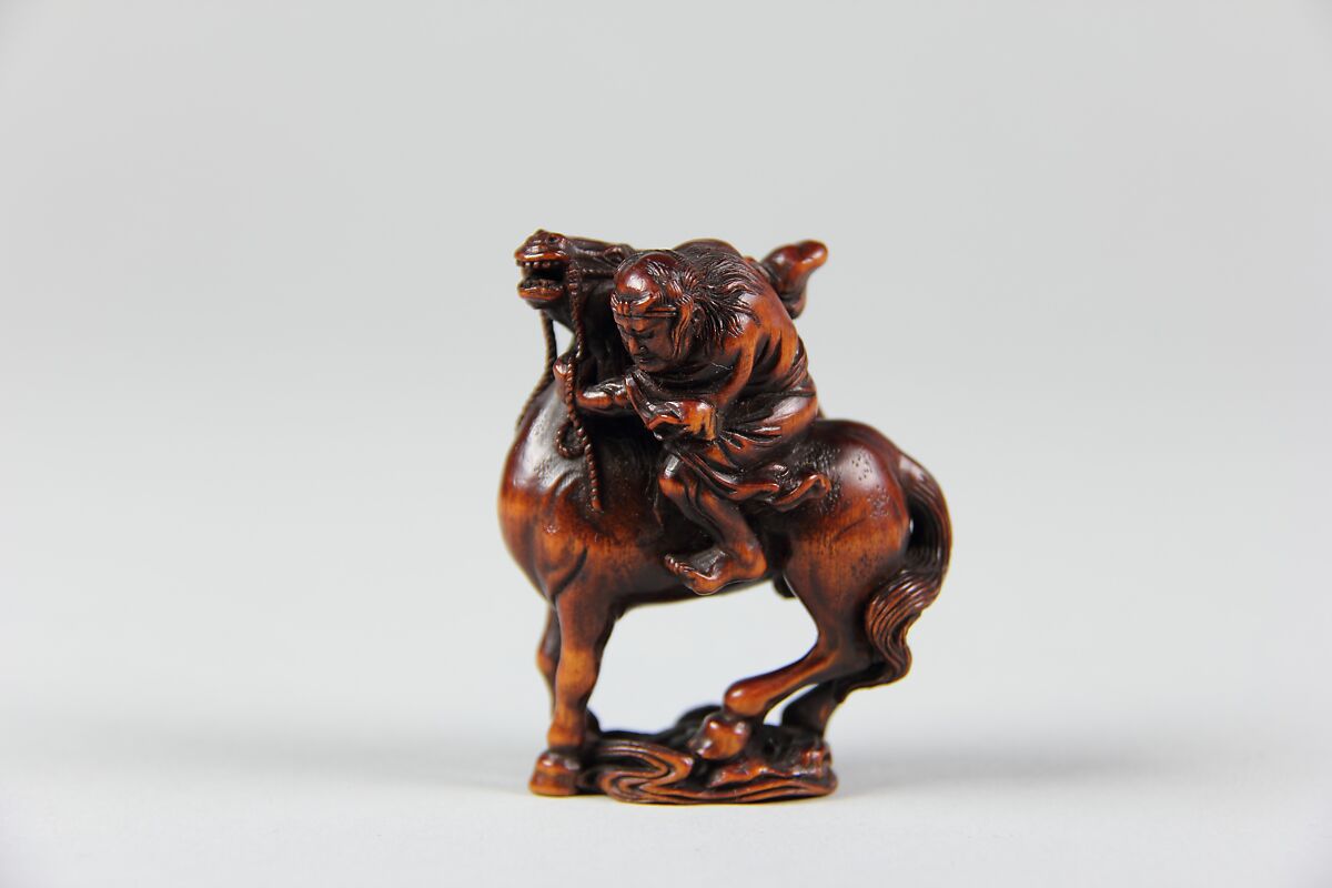 Netsuke of Equestrian Figure, Wood, Japan