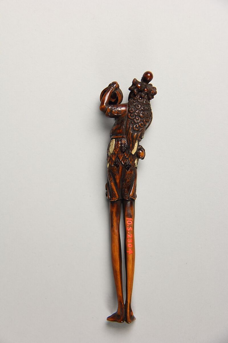 Netsuke of Ashinaga and Octopus, Wood inlaid with colored ivory, Japan