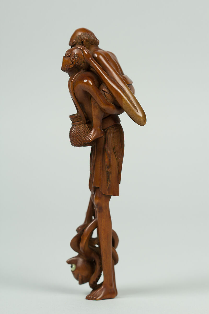 Netsuke of Two Men and an Octopus, Wood, Japan