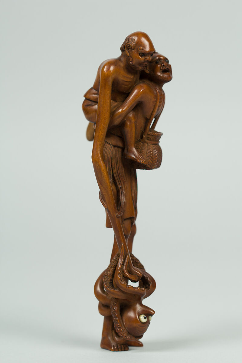 Netsuke of Two Men and an Octopus, Wood, Japan