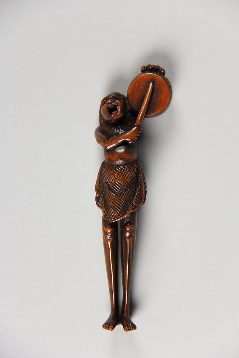 Netsuke of Ashinaga Beating a Drum, Wood, Japan 