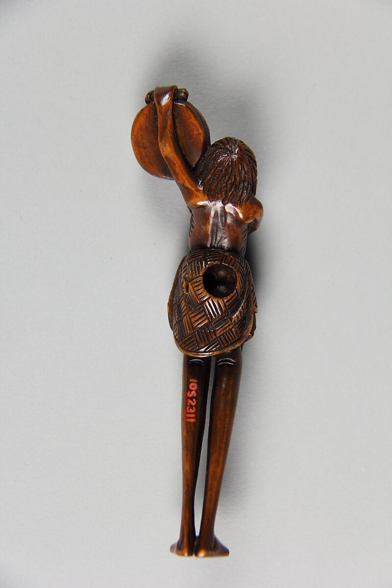 Netsuke of Ashinaga Beating a Drum, Wood, Japan