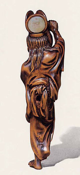Netsuke of Old Woman Celebrating End of War (Dai Nippon Sensho o Iwau), Sanshō (1871–1936), Wood, Japan