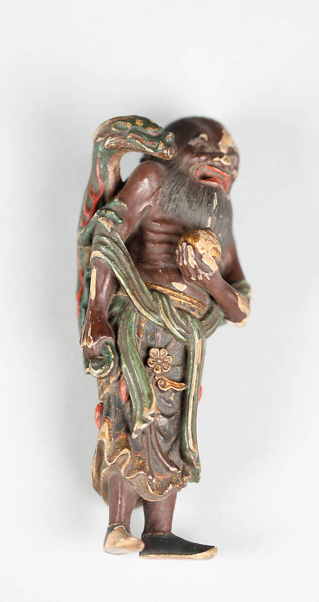 Netsuke of an Arhat, Wood-polychromed, Japan 