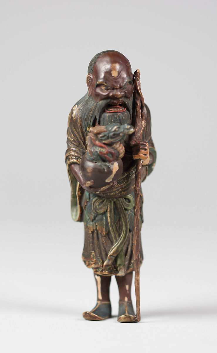 Netsuke of an Arhat, Wood-polychromed, Japan 