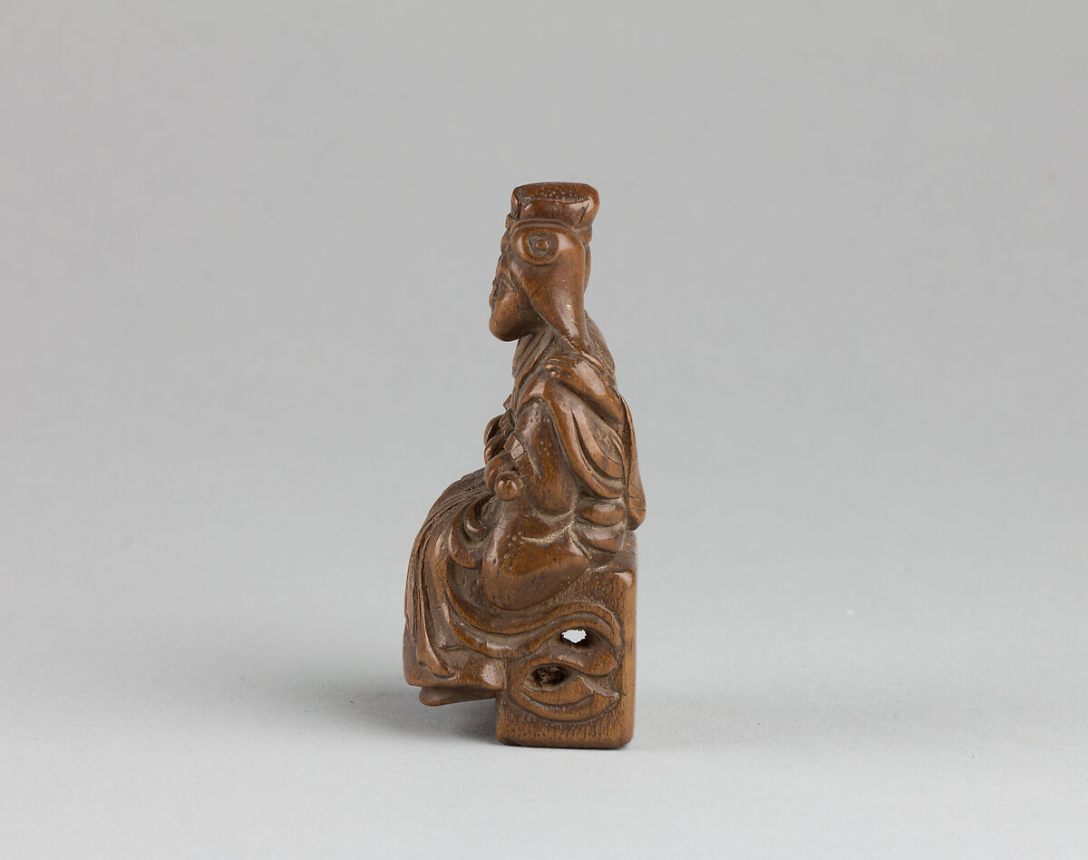 Netsuke of Man and Woman Sitting on a Box, Wood, Japan