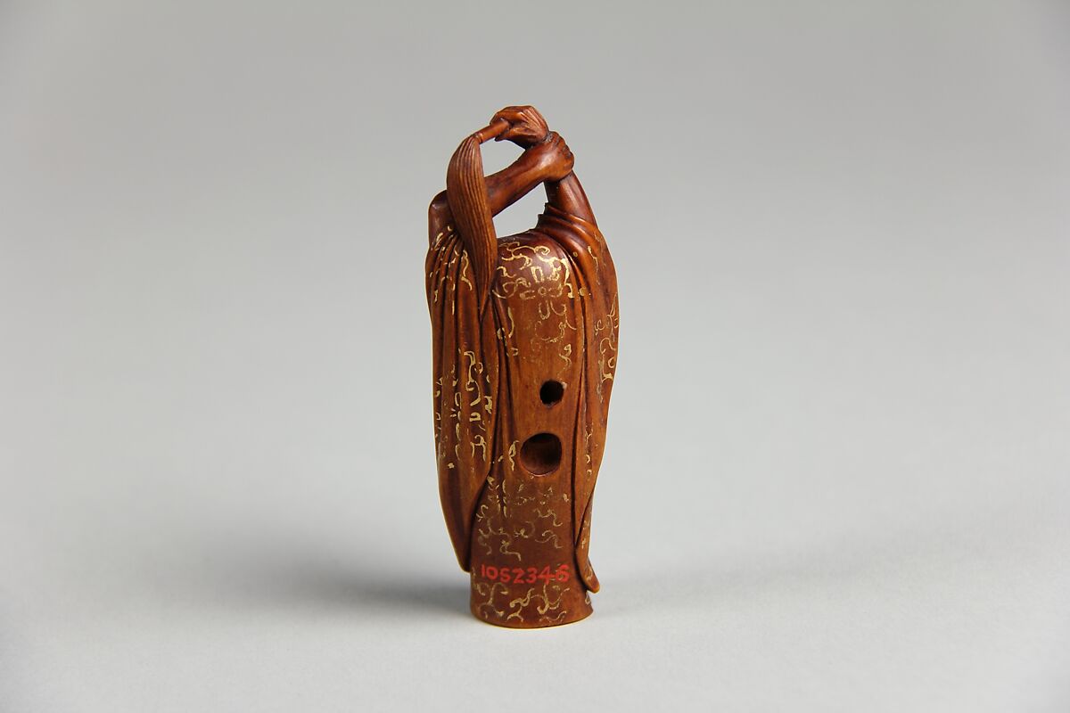 Netsuke of Daruma, Wood ornamented with gold, Japan