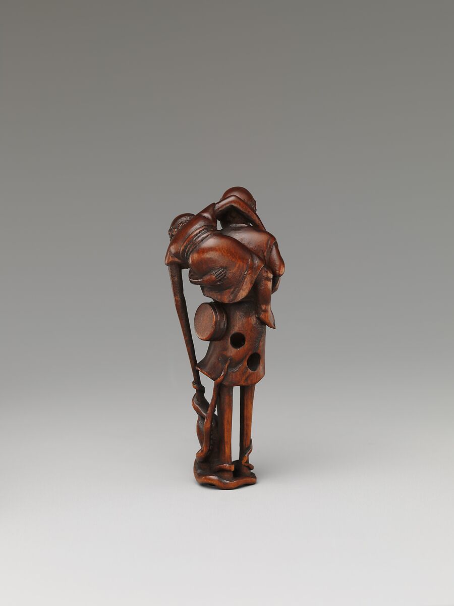 Netsuke of Ashinaga and Tenaga with an Octopus, Wood, Japan