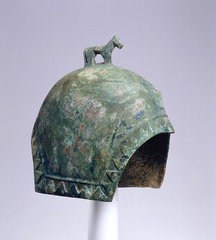 Helmet with a Standing Horse, Bronze, Northeast China 