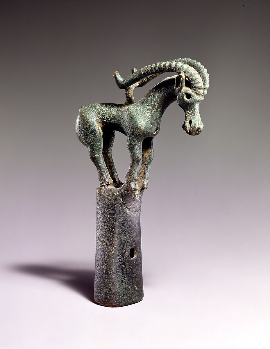 Finial with Standing Ibex, Bronze, North China 