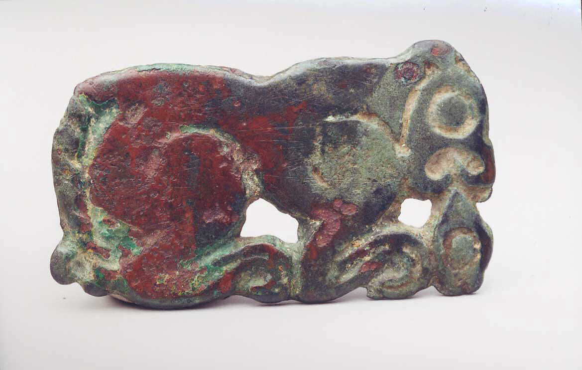 Belt Plaque in the Shape of a Crouching Carnivore, Bronze, North China and south-central Inner Mongolia 