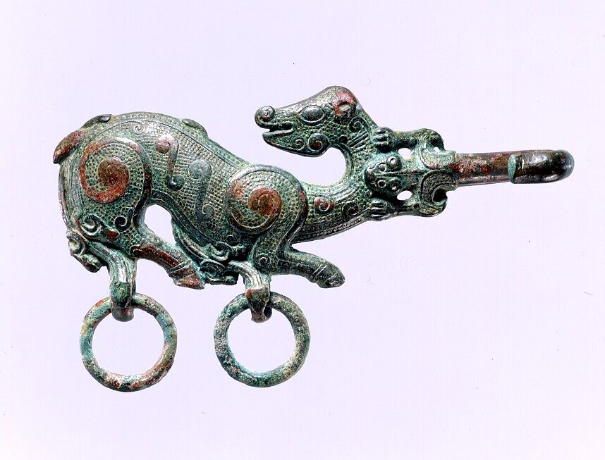 Belt Hook in the Shape of an Ungulate, Bronze, Northwest China 