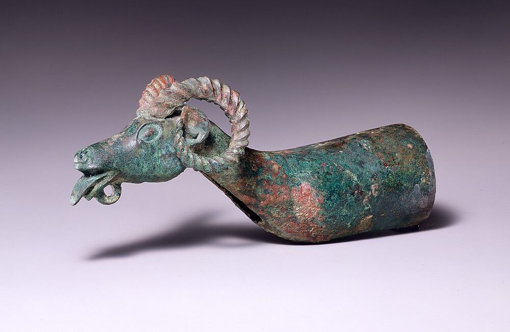 Chariot Pole Ornament with Ram's Head, Bronze, Northwest China 