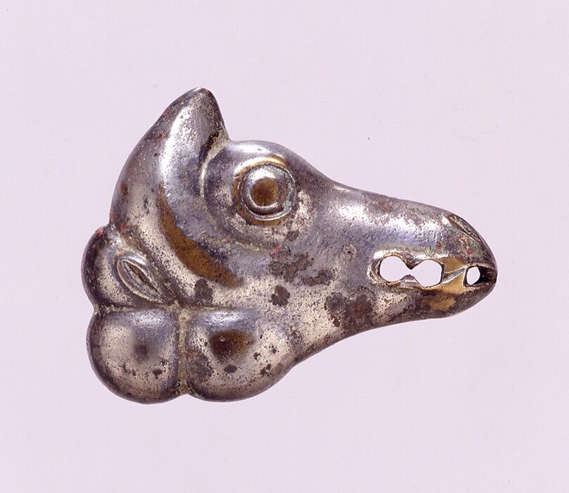 Harness Ornament in the Shape of a Camel's Head, Tinned bronze, Northwest China 
