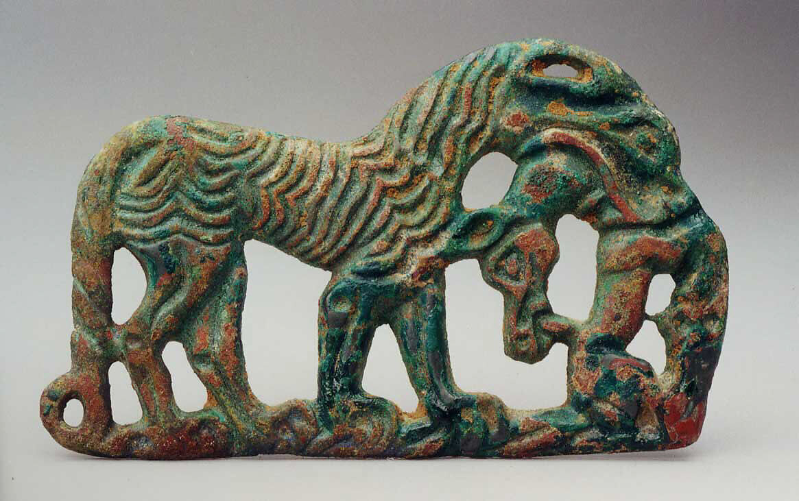 Belt Plaque in the Shape of a Tiger and a Kulan, Bronze, Northwest China 