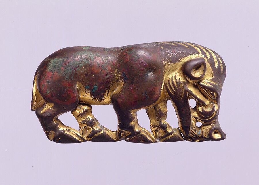 Belt Plaque in the Shape of a Wild Boar, Gilt bronze, Northwest China 