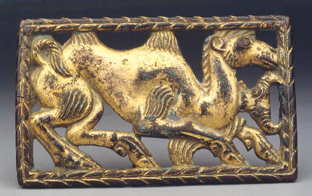 Plaque with Bactrian Camel, Gilt bronze, North China 