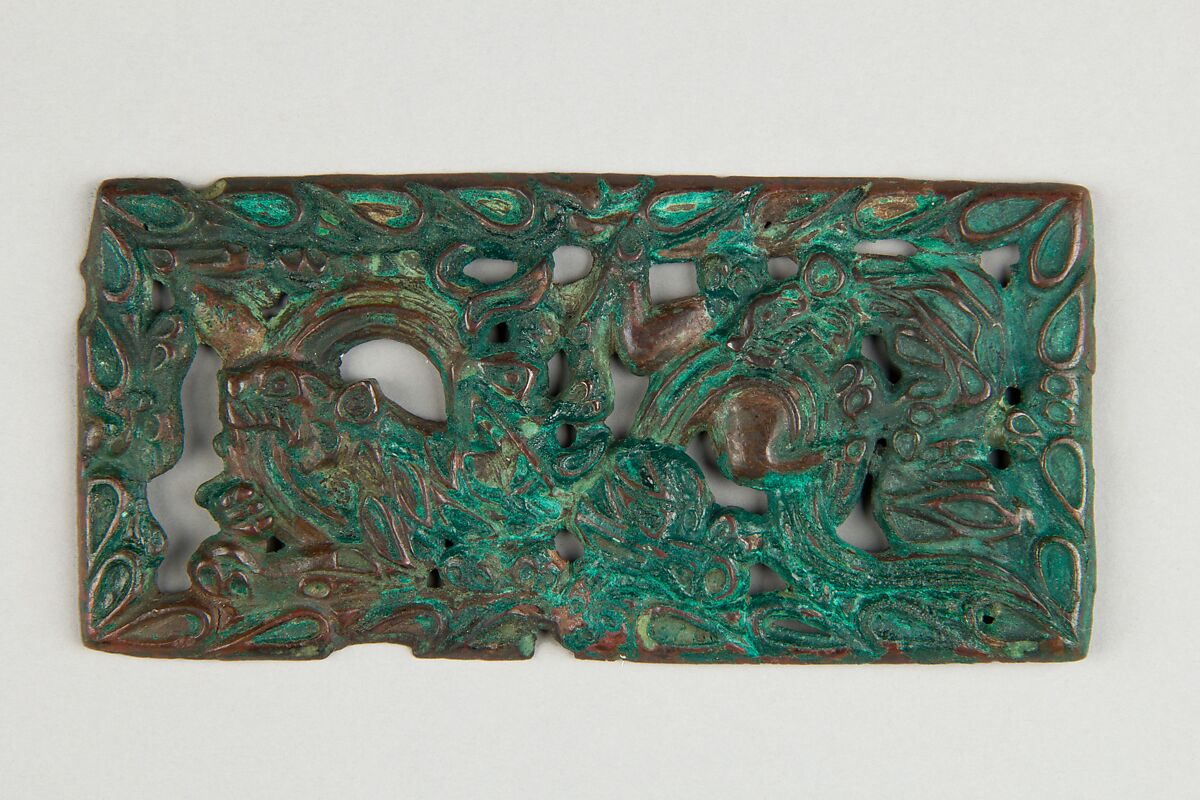 Belt Plaque with Tigers and Dragon, Bronze, Mongolia and eastern Siberia 