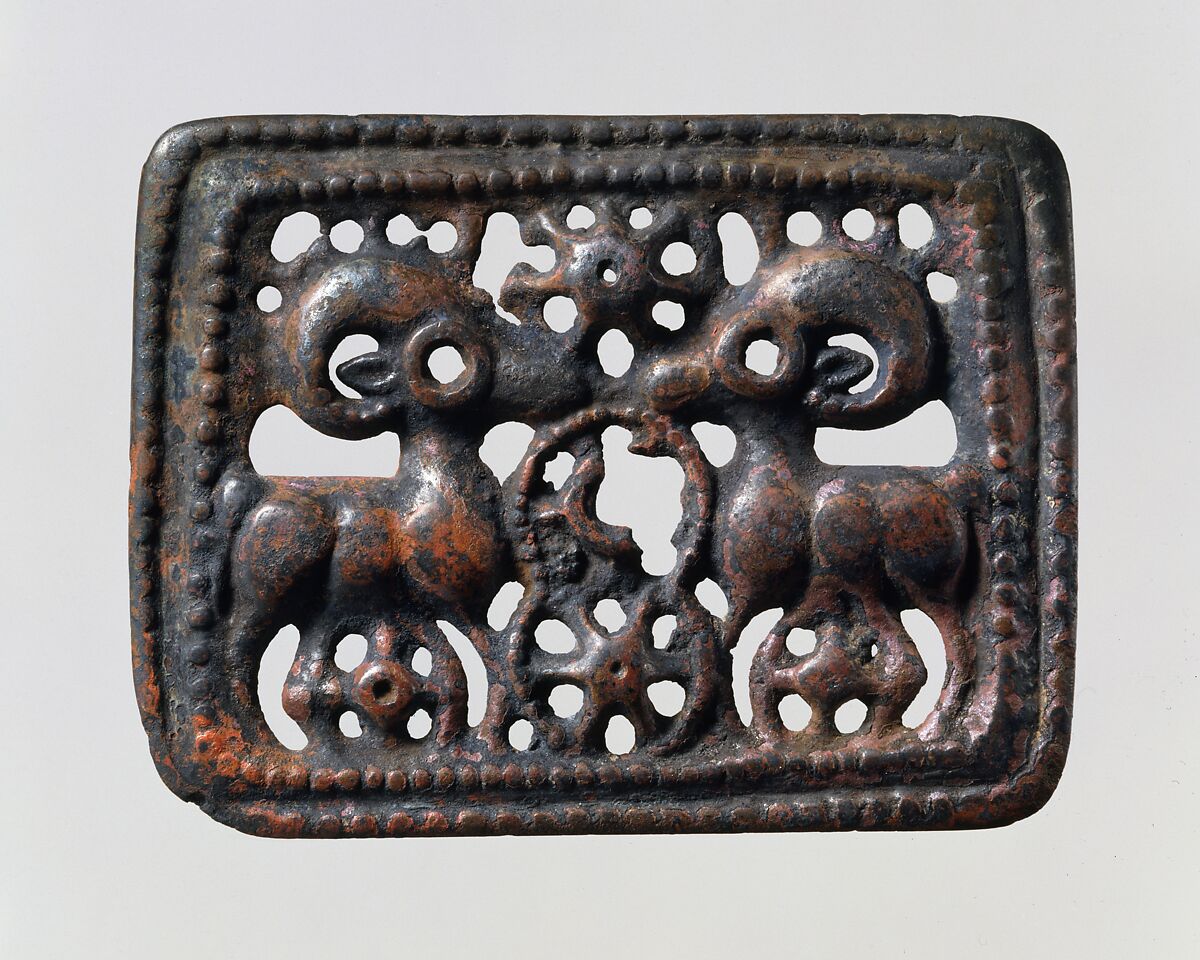Belt Plaque with Confronted Rams, Bronze, North China 