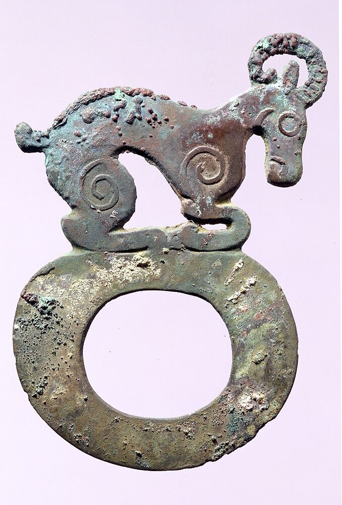 Ornament with Ibex, Bronze, Eastern Eurasian Steppes 