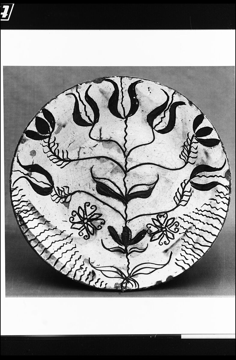 Plate, Earthenware; Redware with sgraffito decoration, American