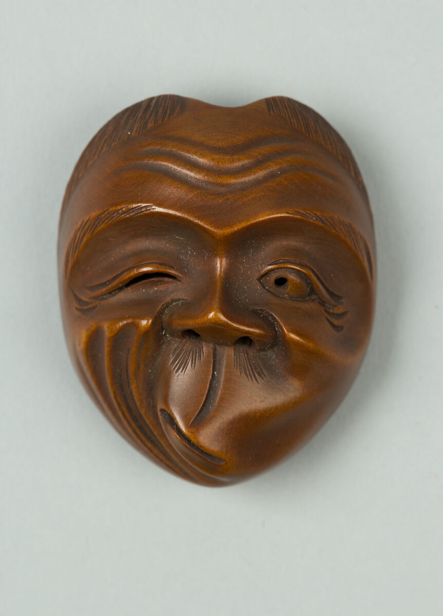 Netsuke of Usofuki Mask, Wood, Japan 