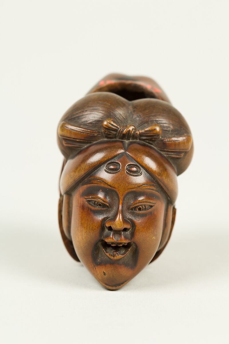 Netsuke of Okame and Ōtobide Masks, Wood, Japan